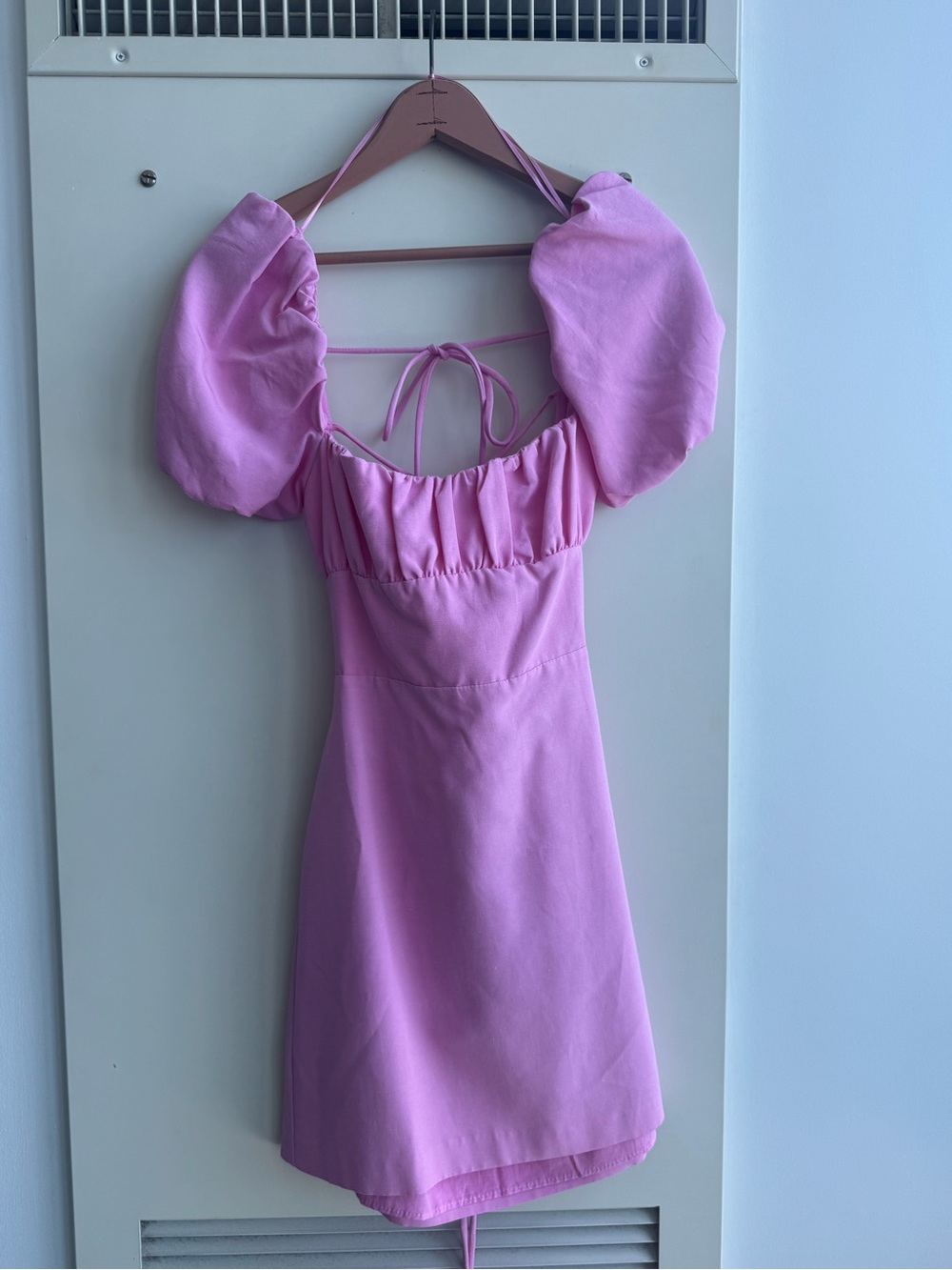 Zara Pink Linen Blend Puff Sleeve Mini Dress NWT